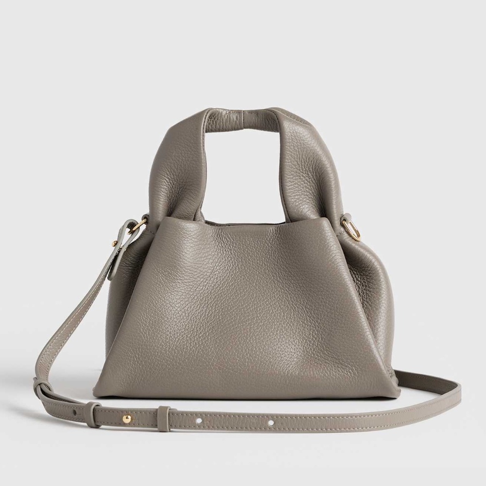 Quince Italian Leather Trapeze Crossbody Mink Purse Bag Grey